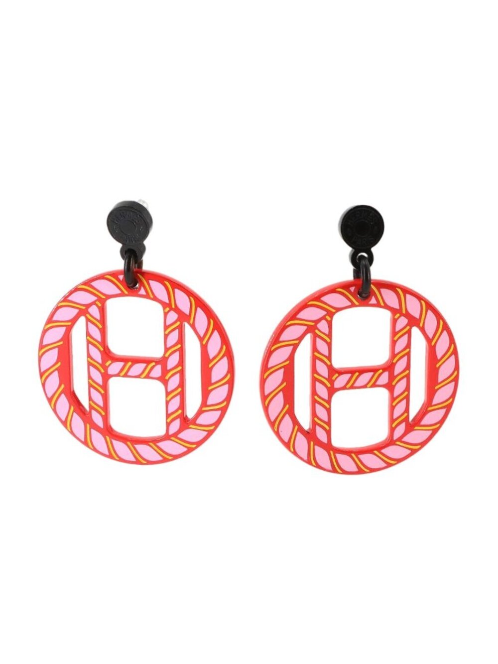 Hermes H Equipe Nautique Earrings Buffalo Horn Tropic Silver